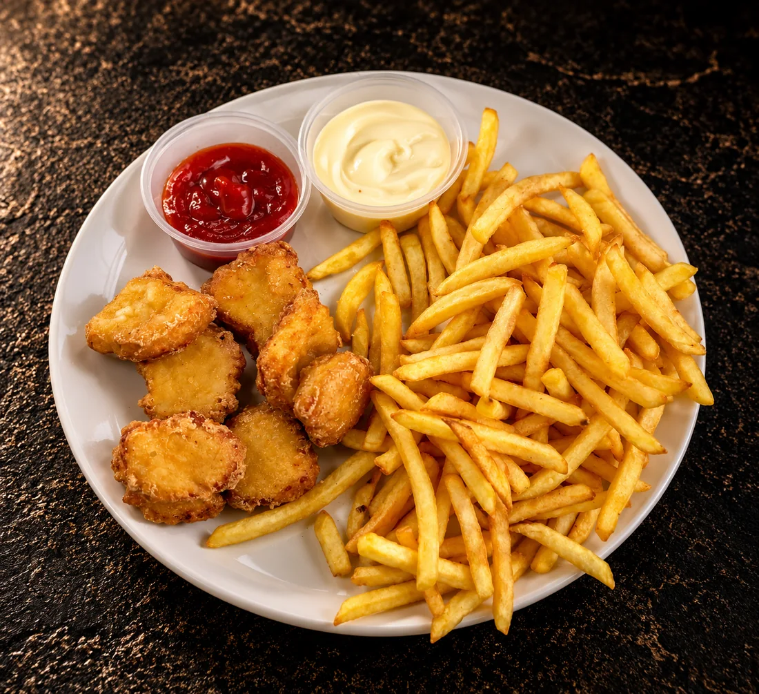 Kuřecí nuggets s hranolky